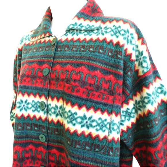 Victoria's Secret Country Vintage 90s Fleece Cardigan Fair Isle Oversized S - Picture 2 of 7